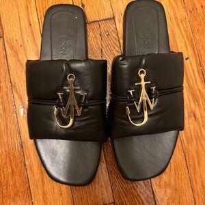 JW Anderson Black Leather Logo Slides